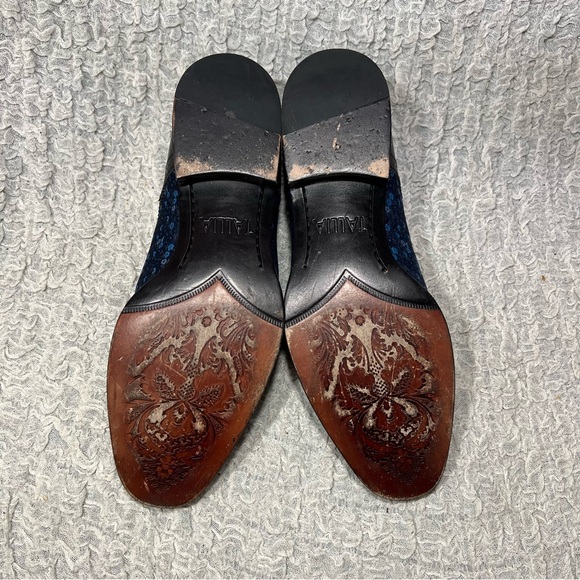 Tallia Men’s 10 Navy Leather Blue Floral Cap Toe Oxford Bonito Dress Shoe Brogue - Picture 6 of 7